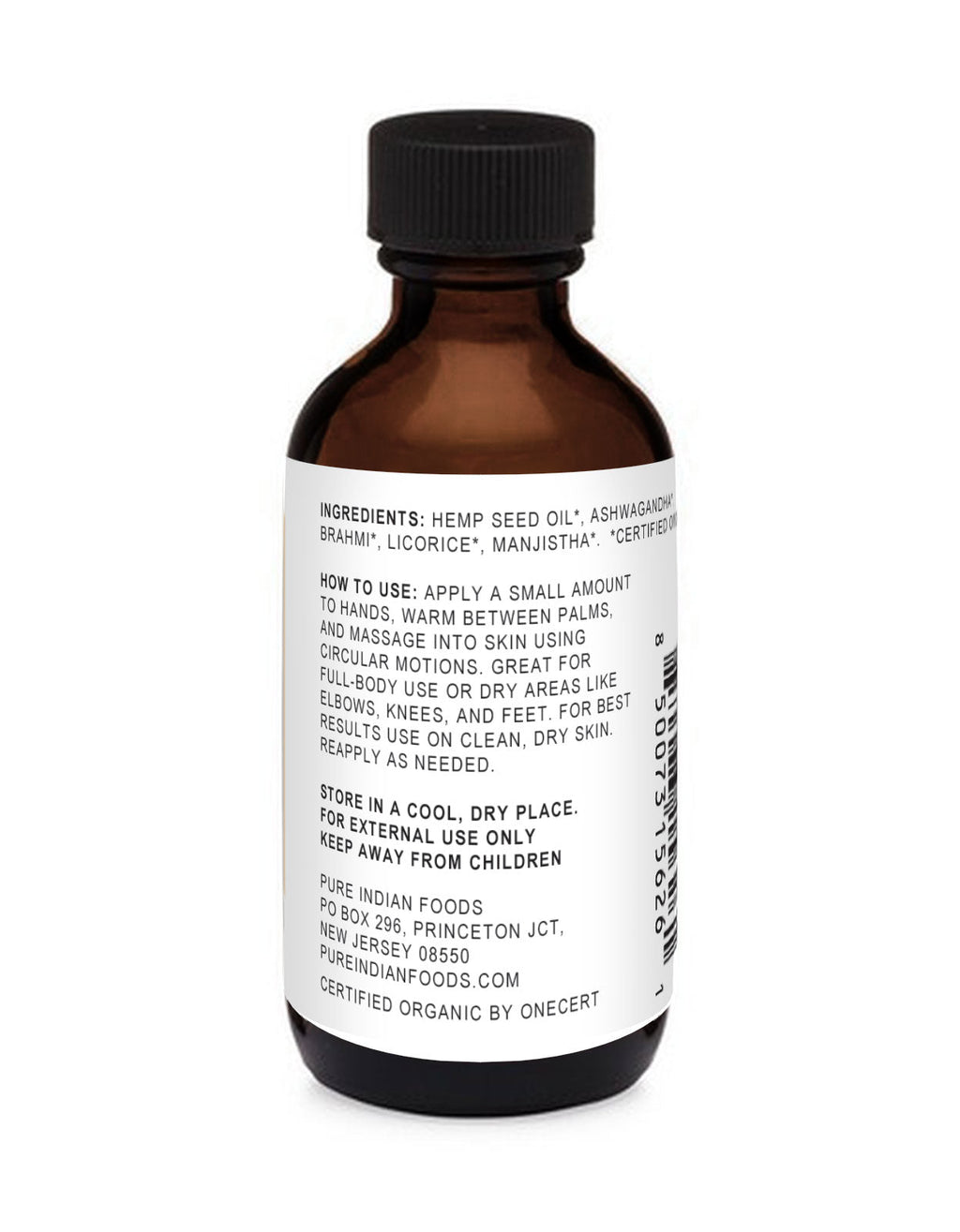 Ayurvedic Hemp Massage Oil, Certified Organic