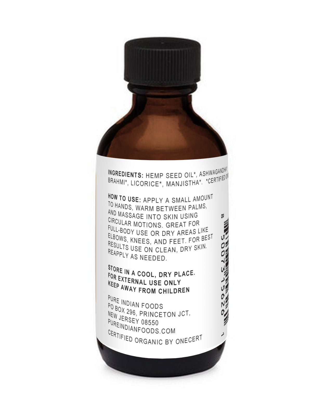 Ayurvedic Hemp Massage Oil, Certified Organic