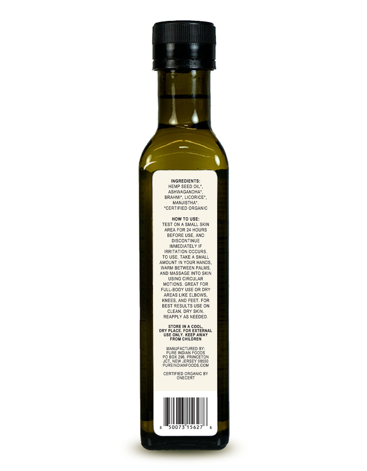 Ayurvedic Hemp Massage Oil, Certified Organic